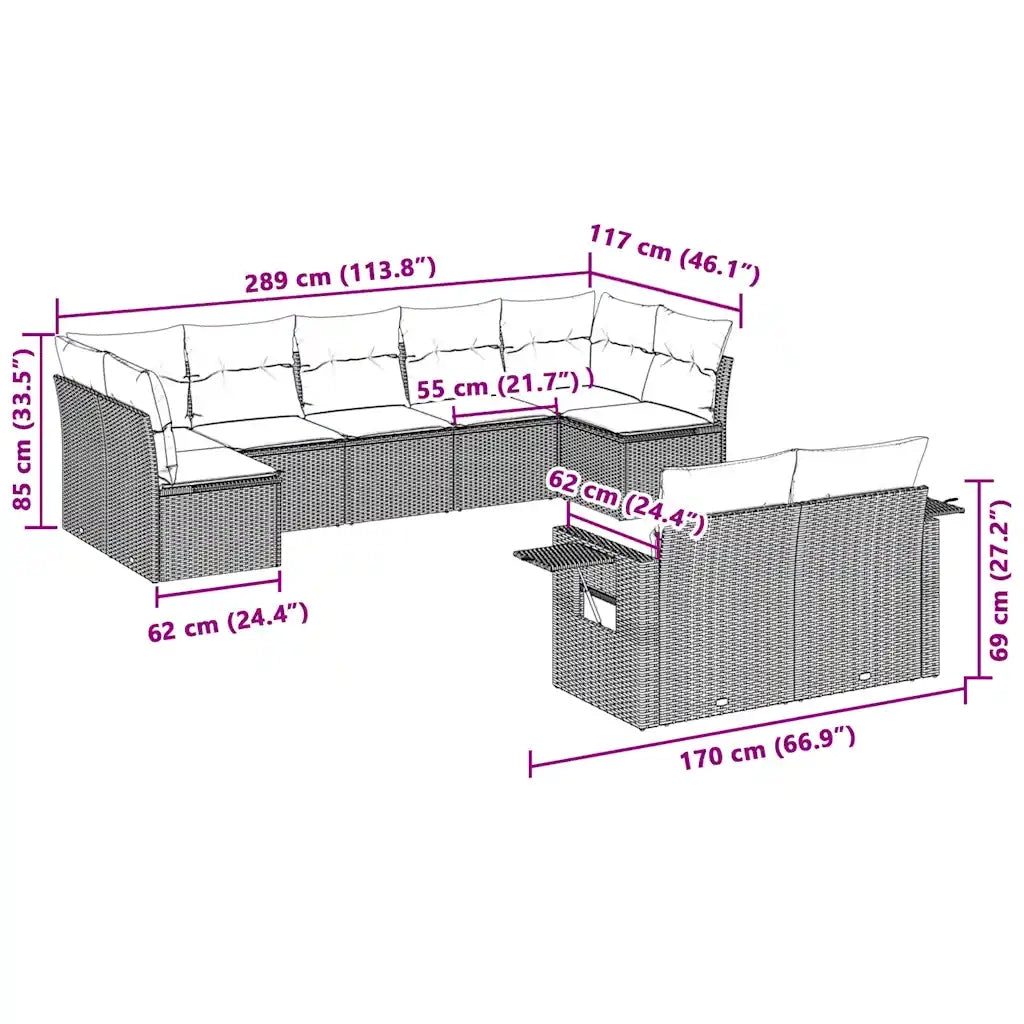 Set Divano da Giardino 9pz con Cuscini Grigio Chiaro Polyrattan 3220621