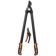 Set 2 Pezzi da Giardinaggio con Troncarami e Cesoie con Impugnatura Morbida e Blocco di Sicurezza in Acciaio Nero e