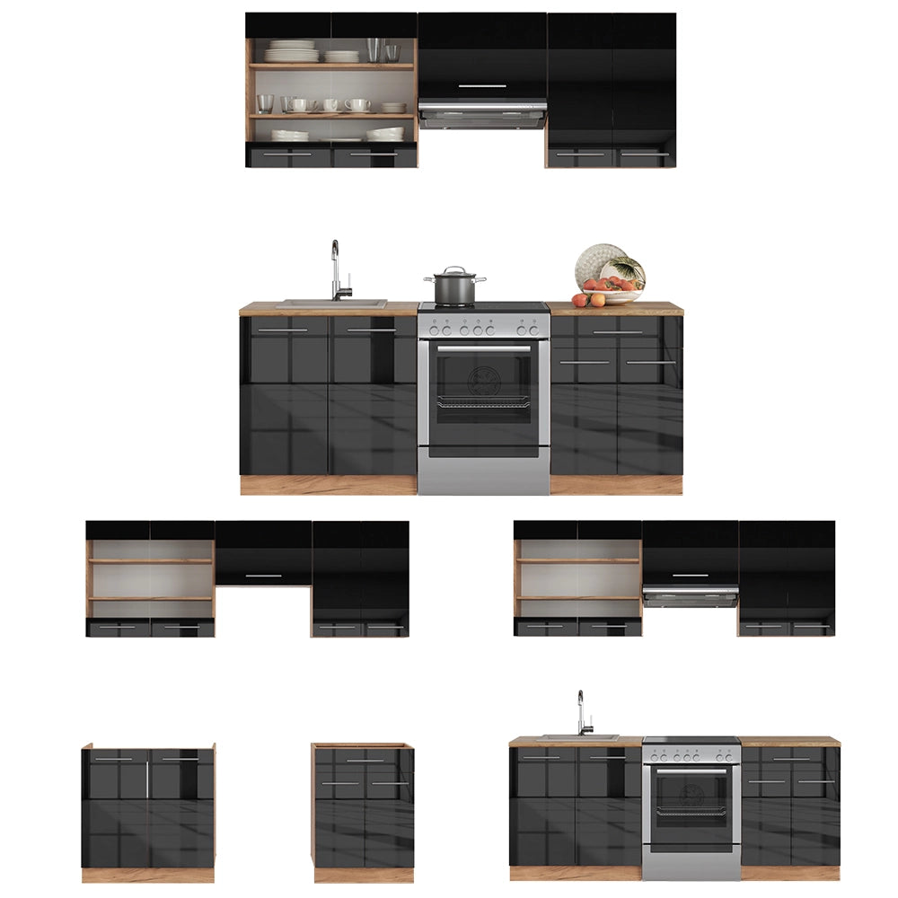 Cucina componibile Fame-Line Antracite lucido/Rovere dorato 200 cm, PL Rovere Vicco