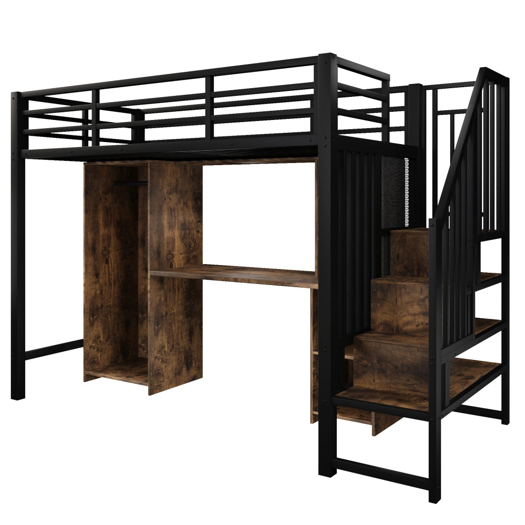Letto a soppalco con scrivania e armadio - Zephmum- 90x200 cm- Nero