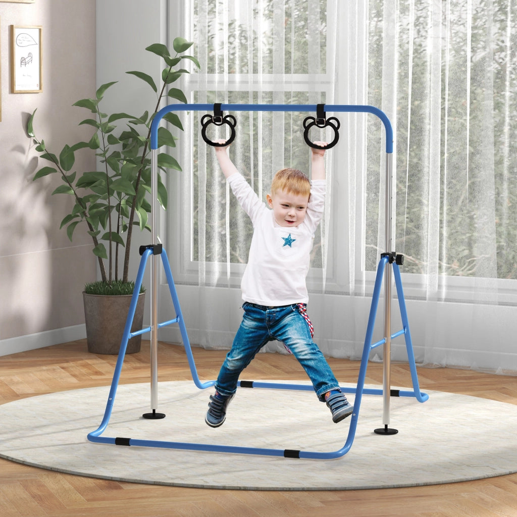 Barra di Ginnastica per Bambini Regolabile in Altezza 5 Livelli con Anelli ¨C Minimal ¨C Blu