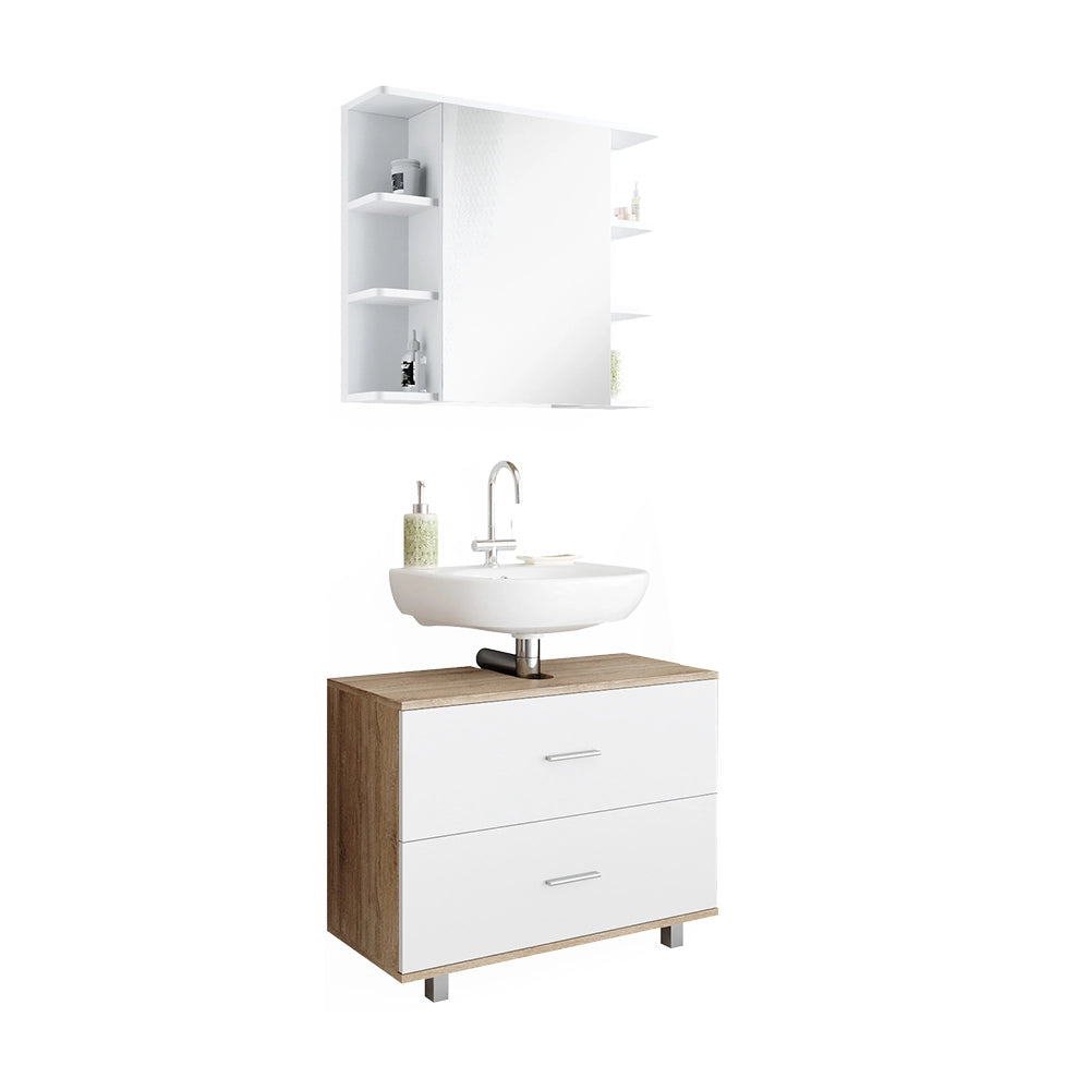 Vicco Set mobili bagno Bianco/Sonoma 2 parti, mobile base 80 cm