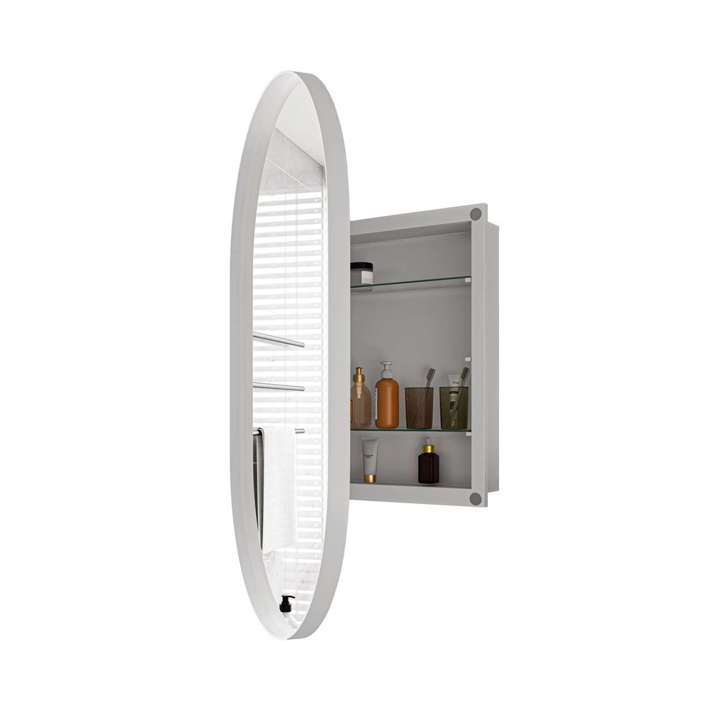 Armadietto Specchio Ovale da Bagno con Ripiani Regolabili ¨C MINIMAL ¨C Bianco