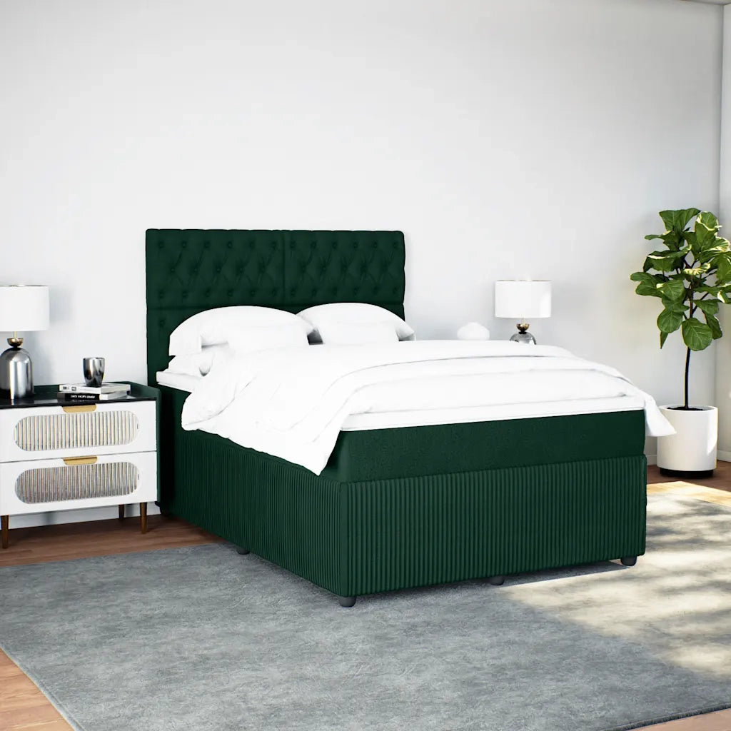 Giroletto a Molle con Materasso Verde Scuro 140x200 cm Velluto