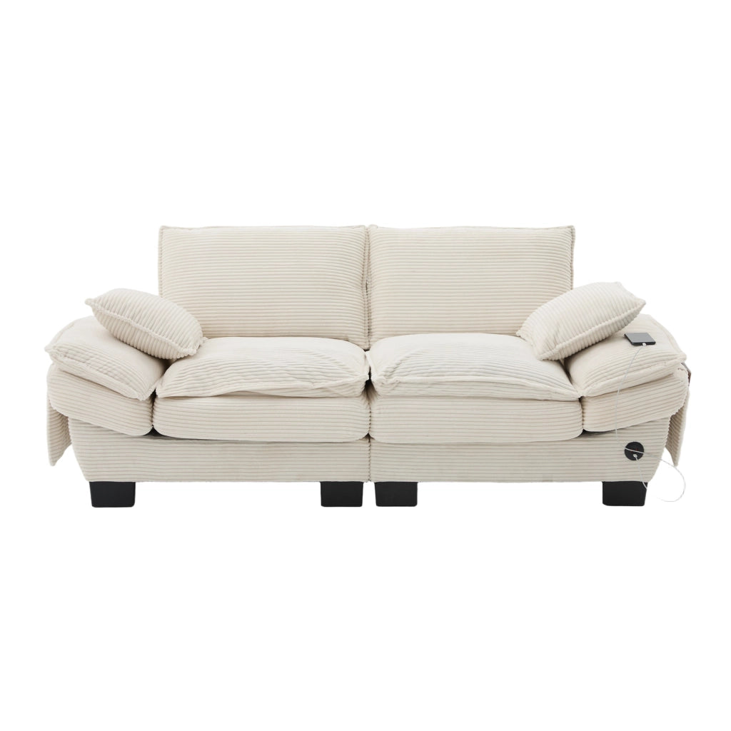 Divano Modulare 2 Posti con Cuscini ¨C MINIMAL ¨C Tessuto a Coste, Beige