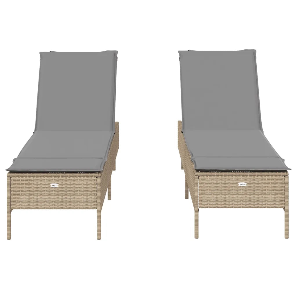Lettini Prendisole 2 pz con Cuscini Beige in Polyrattan 3261590