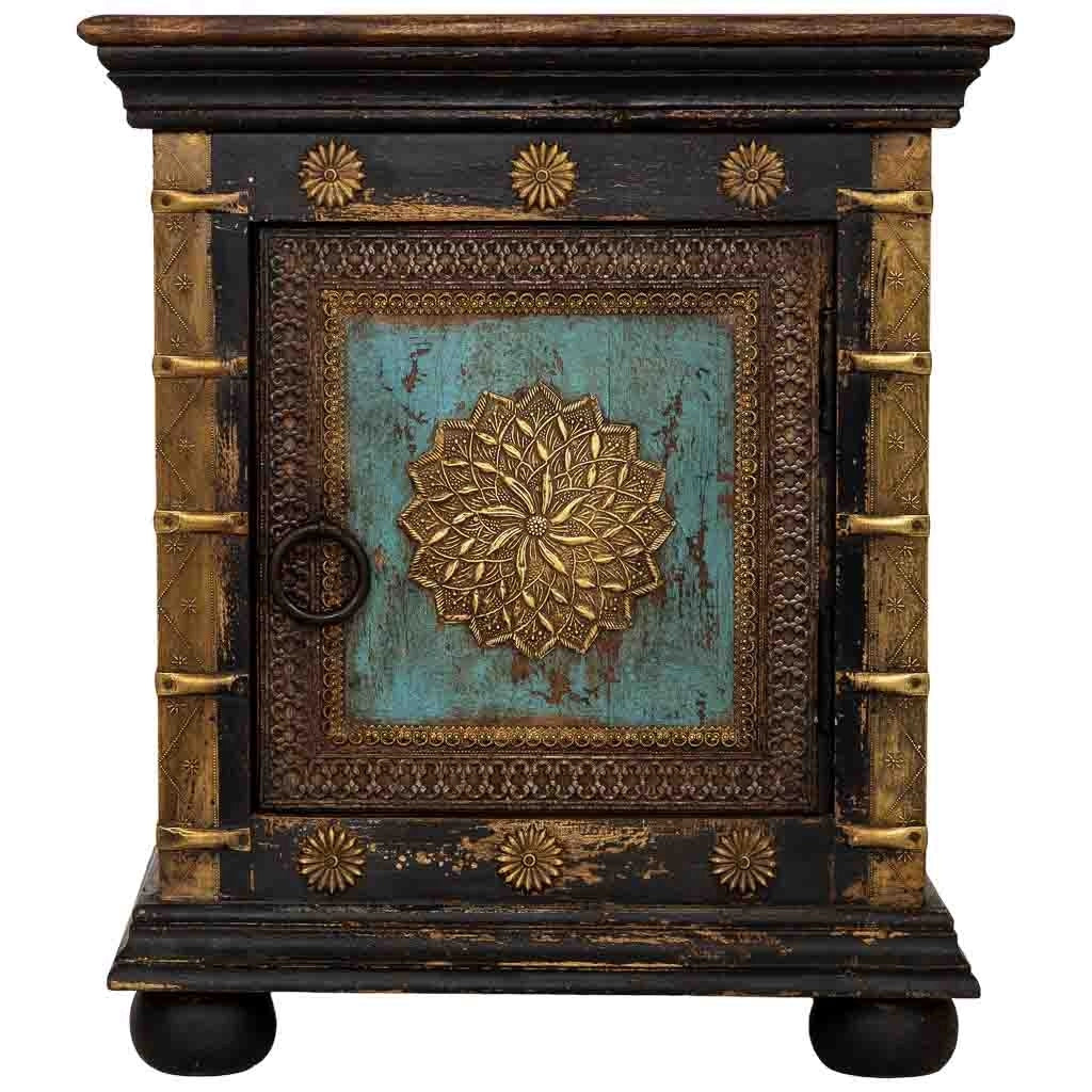 Comodino in legno nero, realizzato a mano, 50x40x59 cm