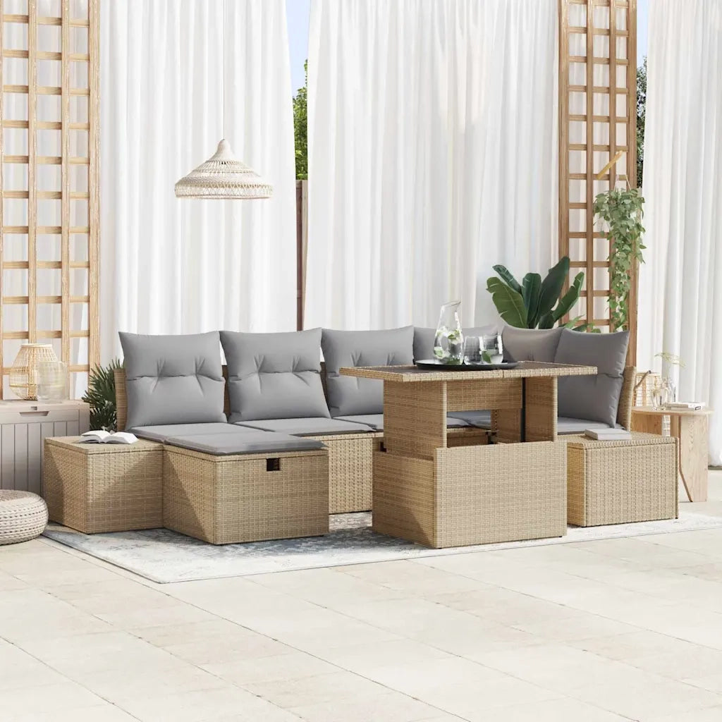 Set Divano da Giardino con cuscino 7 pcs Beige Poly Rattan 3359877