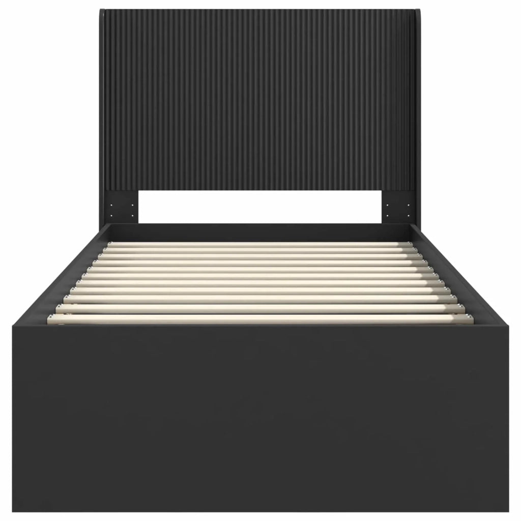 Letto singolo | Letto per adulti | Struttura del letto con stoccaggio e testata Nero 100 x 200 cm