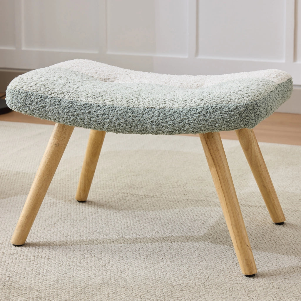 Poltrona Dondolo Boucl¨¦ con Poggiapiedi ¨C MINIMAL ¨C Patchwork, Gambe in Legno