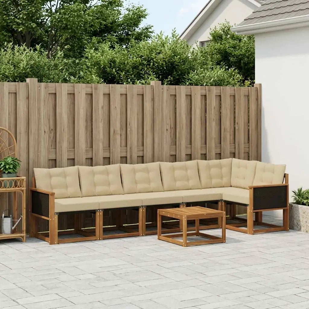 Set di divani da esterno con cuscino 7 pcs Naturale e Beige 3381993