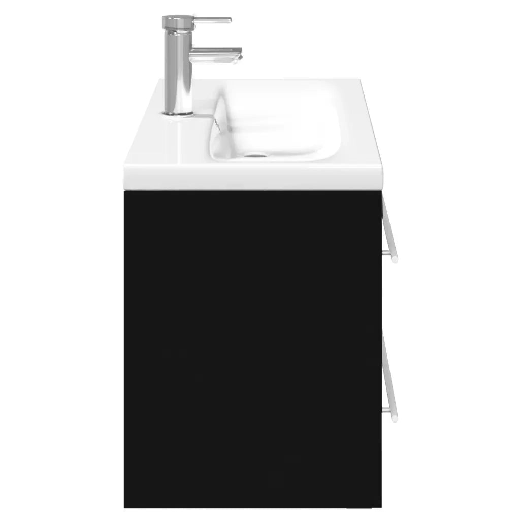 Mobiletto da bagno sospeso 100 x 38,5 x 48 cm con pratico vano contenitore design moderno legno nero 02_0055545