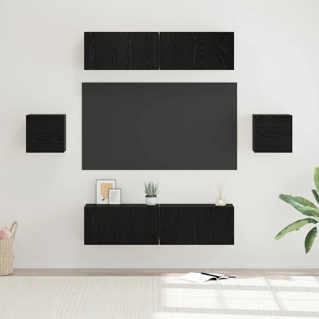 Set mobile TV 6 pz-Credenza per TV Rovere Nero Legno multistrato 203049