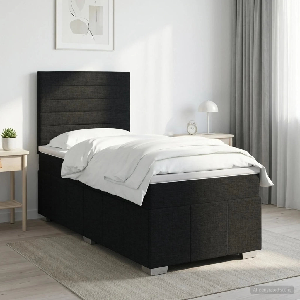 Letto Box Spring LED con Materasso Nero 90 x 190 cm Tessuto 3455488