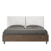 BS COM Letto matrimoniale con rete 160x190 Noce cuscini similpelle bianco