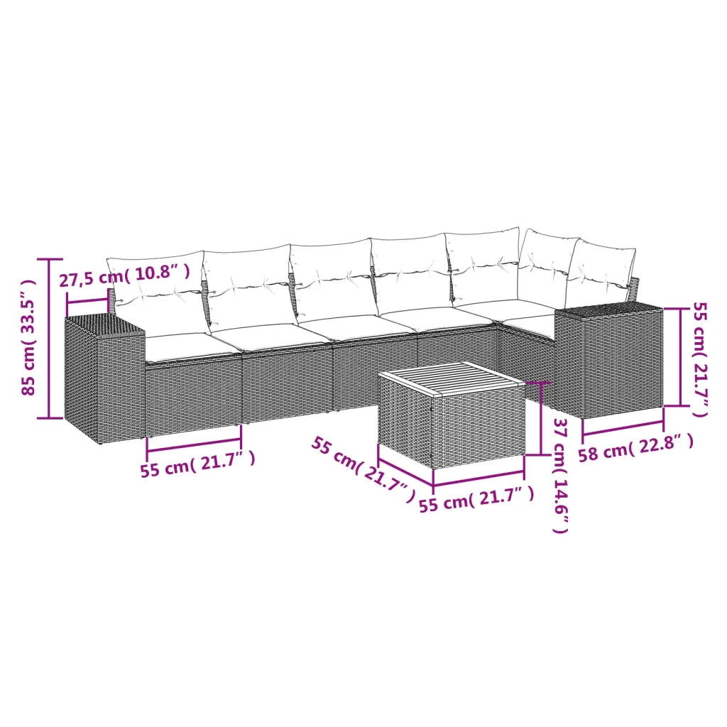 Set Divani da Giardino con Cuscini 7pz Nero Polyrattan 3257785