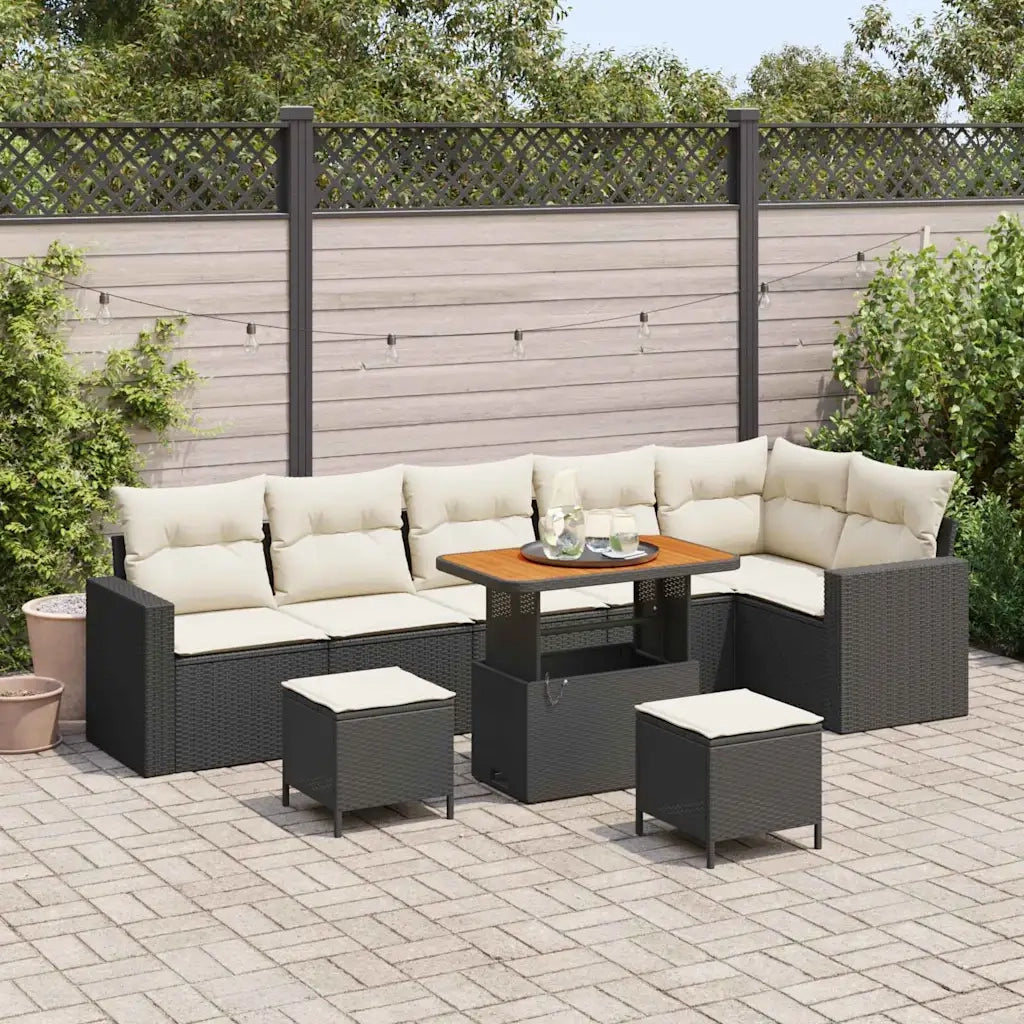 Set Divano da Giardino 11 pcs Nero e Crema polyrattan