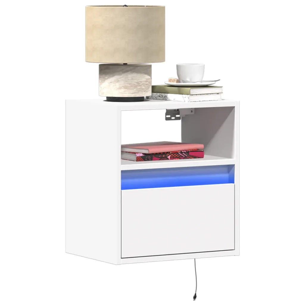 Comodino | Armadio da Notte | Mobiletto da notte a Parete con Luci LED Bianco