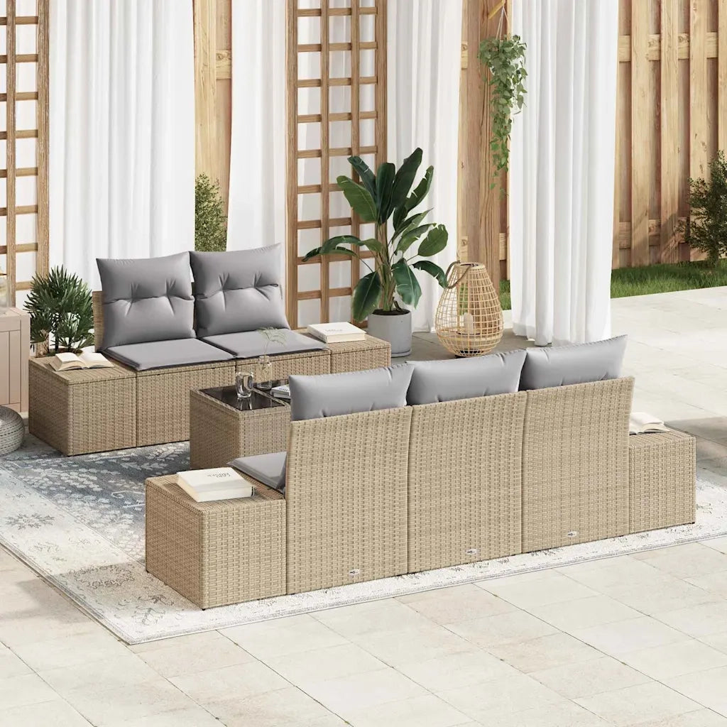 Set Divano da Giardino 6 pcs Beige e grigio polyrattan 3355609