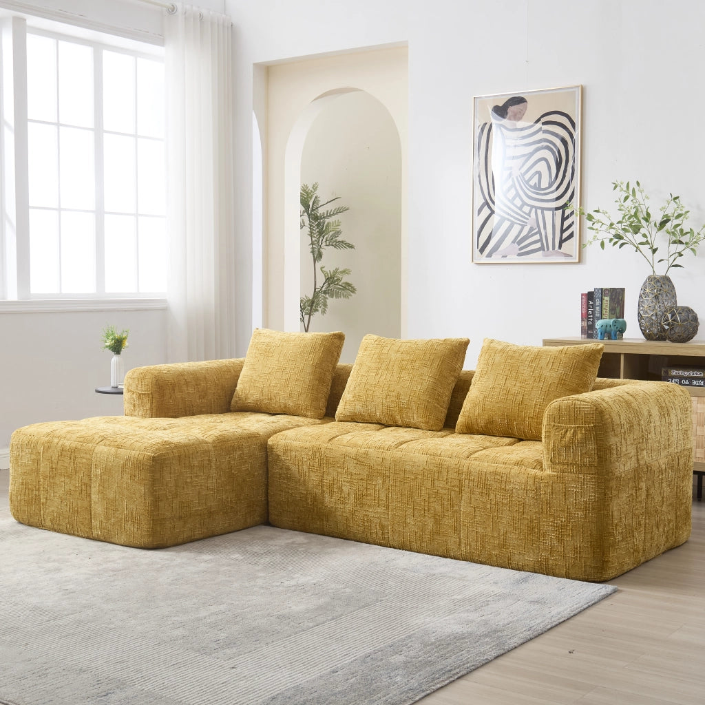Divano sezionale moderno - Zephmum- 3 posti, chenille, giallo