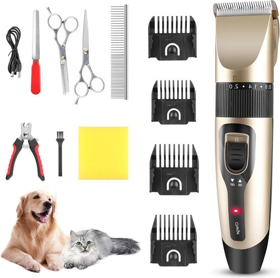 Tondeuse professionale acqua resistente - 12 pezzi - senza fili - capelli lunghi - rasoio per animali - oro