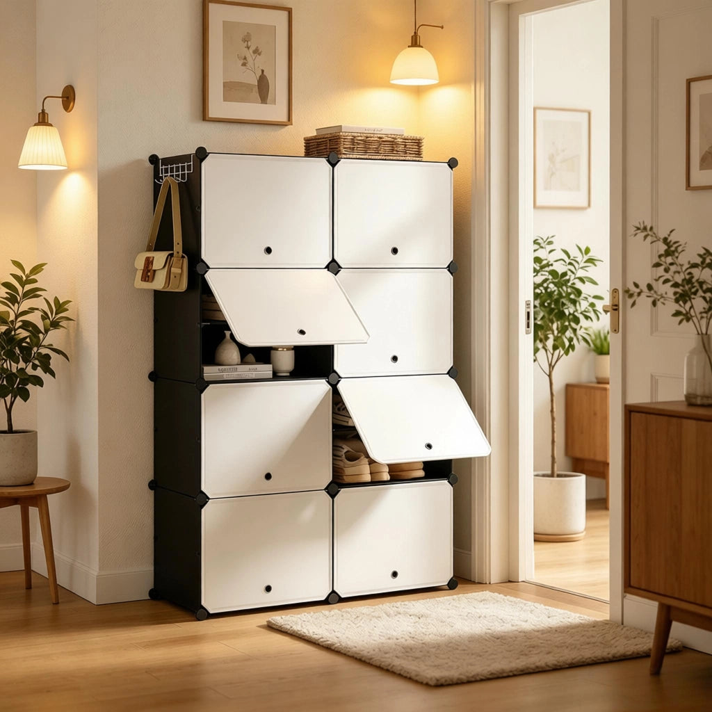SCARPIERA modulare 36,5 x 94 x 144 cm Nero/Bianco, fino a 32 paia