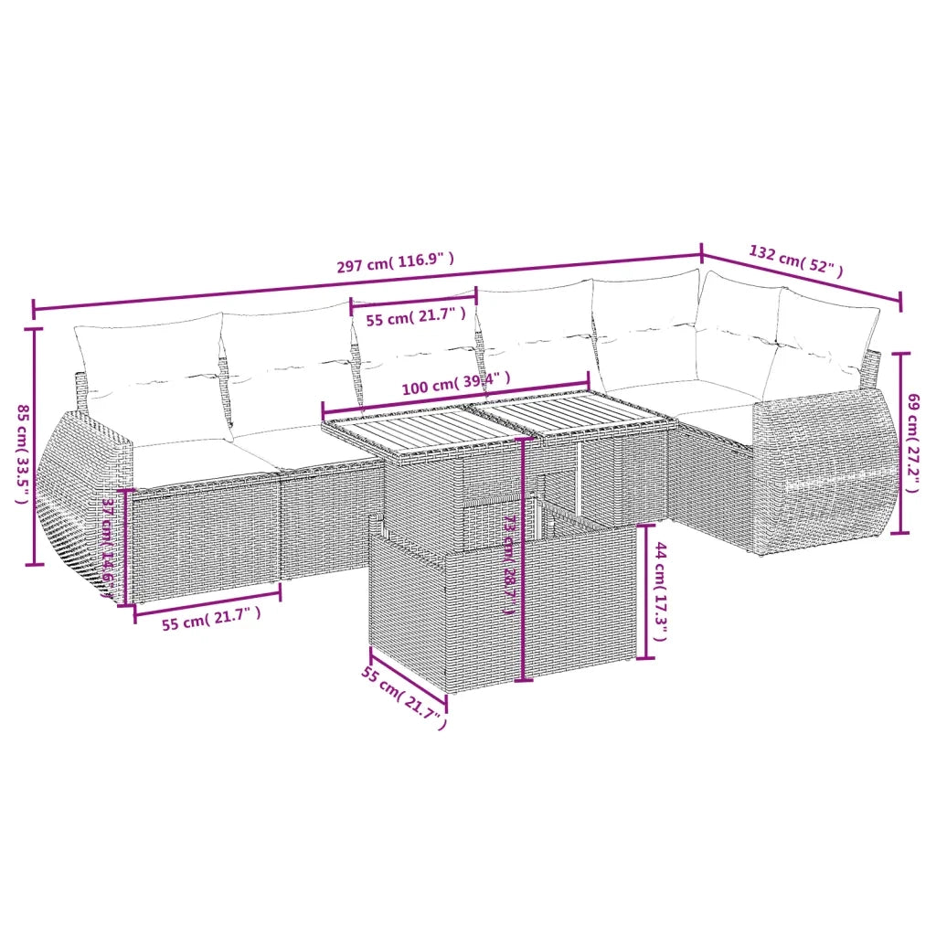 Set Divani da Giardino con Cuscini 7pz Nero Polyrattan 3272203