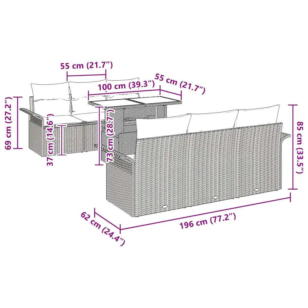Set Divano da Giardino con cuscino 7 pcs Grigio polyrattan 3348205