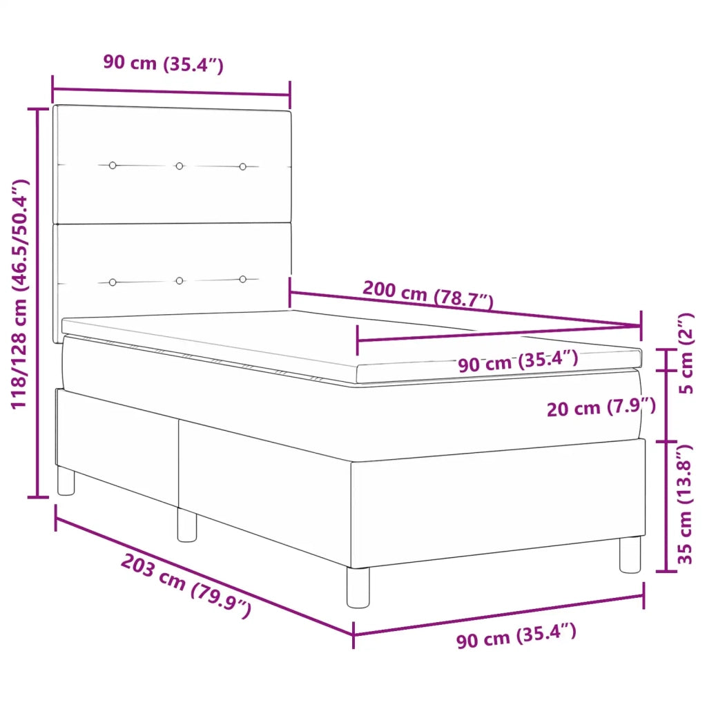 Letto a molle con materasso con led Nero 90 x 200 cm Tessuto