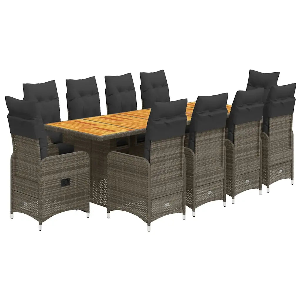 Set Bistrò da Giardino 11 pz con Cuscini in Polyrattan Grigio