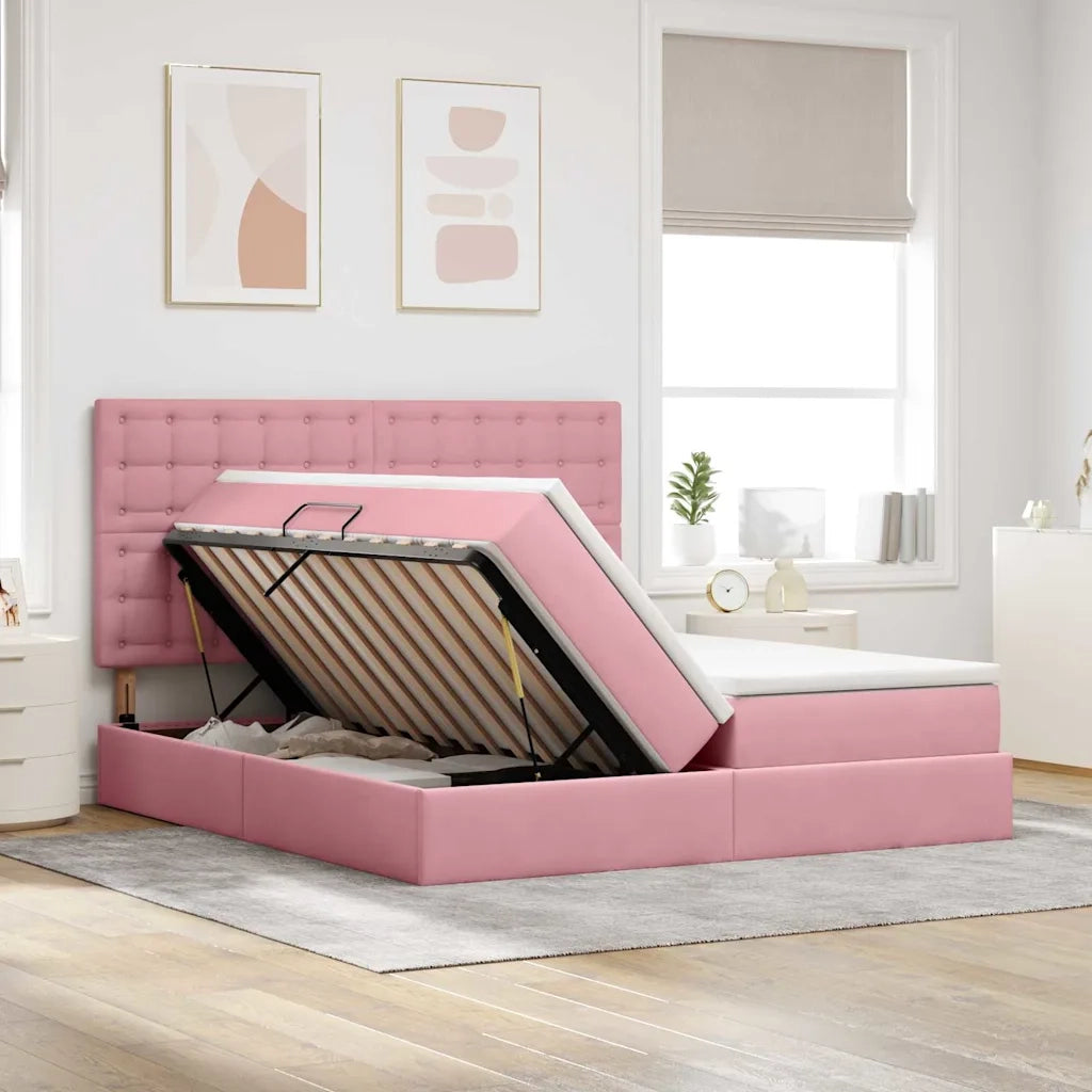 Letto con luci a strisce a LED Rosa 180 x 200 cm Velluto