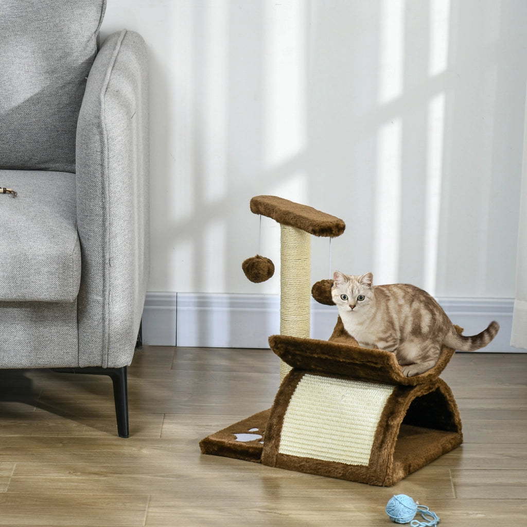 Tiragraffi per Gatti Albero con Cuccia e Palline ¨C Minimal ¨C Naturale 43cm