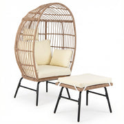 Poltrona uovo rattan pe vimini cuscini comodi poggiapiedi oversize, Poltrona salotto interni esterni balcone bordo piscina veranda
