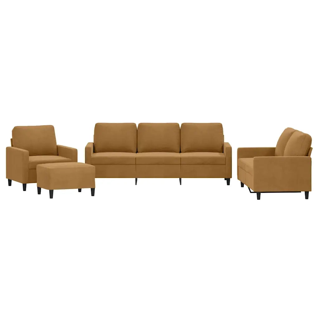 Set di Divani 4 pz con Cuscini Marrone in Velluto 3201493