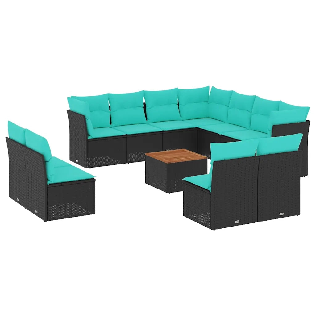 Set Divani da Giardino 12pz con Cuscini Nero in Polyrattan 3256036