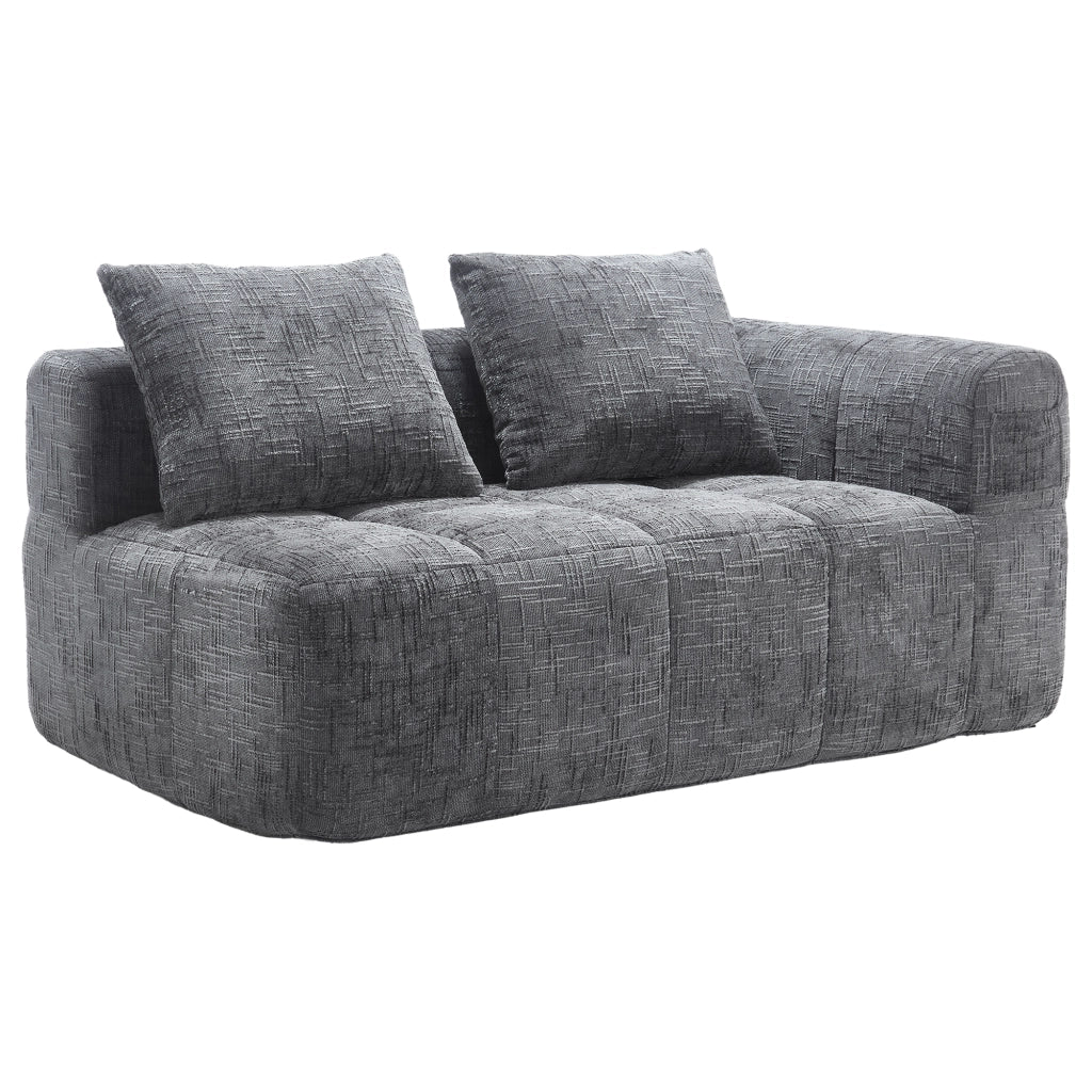 Divano 2 Posti con Cuscini e Tasche Laterali ¨C MINIMAL ¨C Grigio, Tessuto Morbido