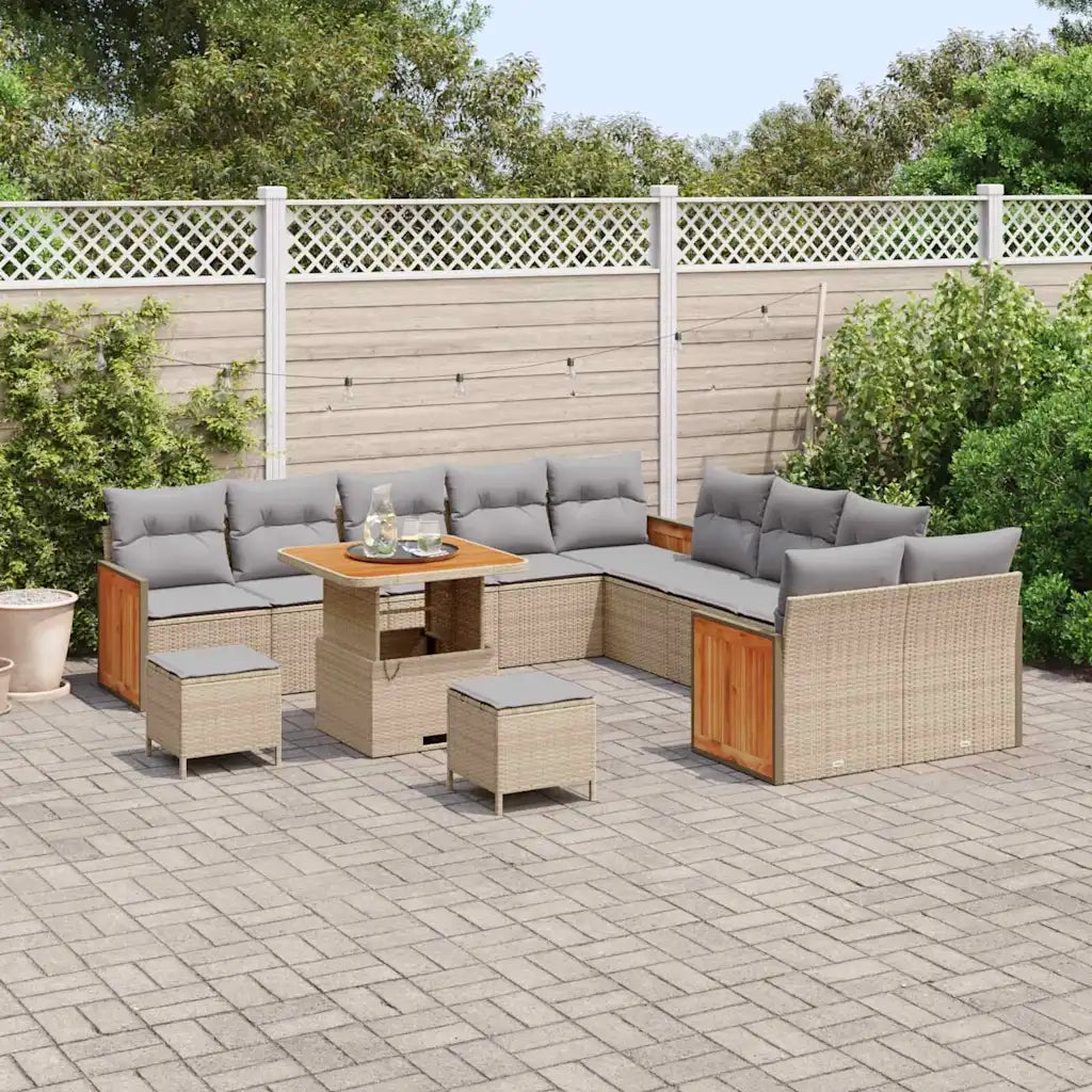 Set Divano da Giardino con cuscino 13 pcs Beige e Grigio Chiaro