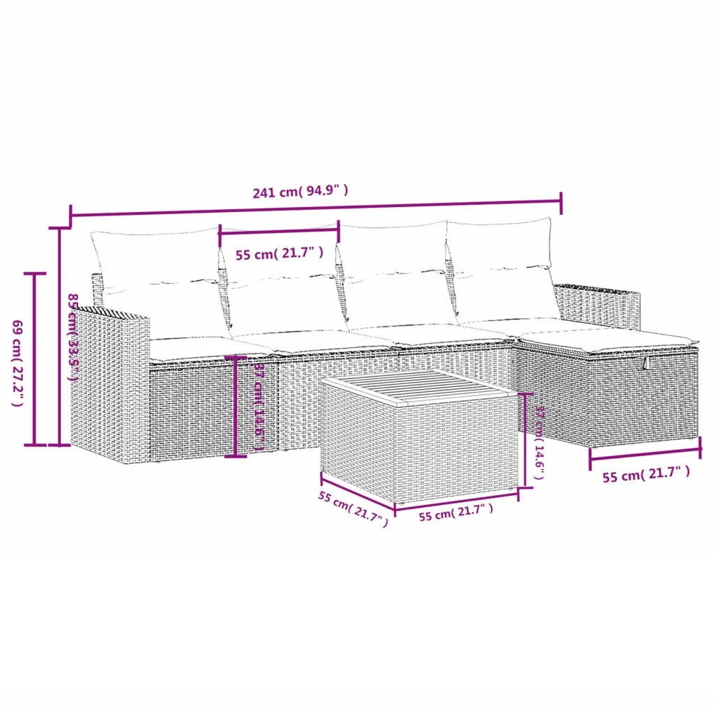 Set Divano da Giardino 6 pz con Cuscini Beige in Polyrattan 3264831
