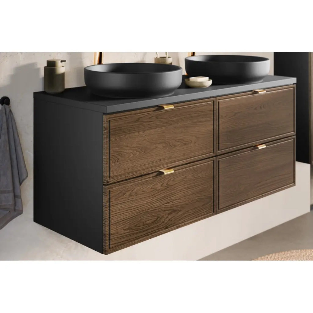 Mobile sotto lavabo SAVIA 60 cm marrone e nero – 2 cassetti – sospesi