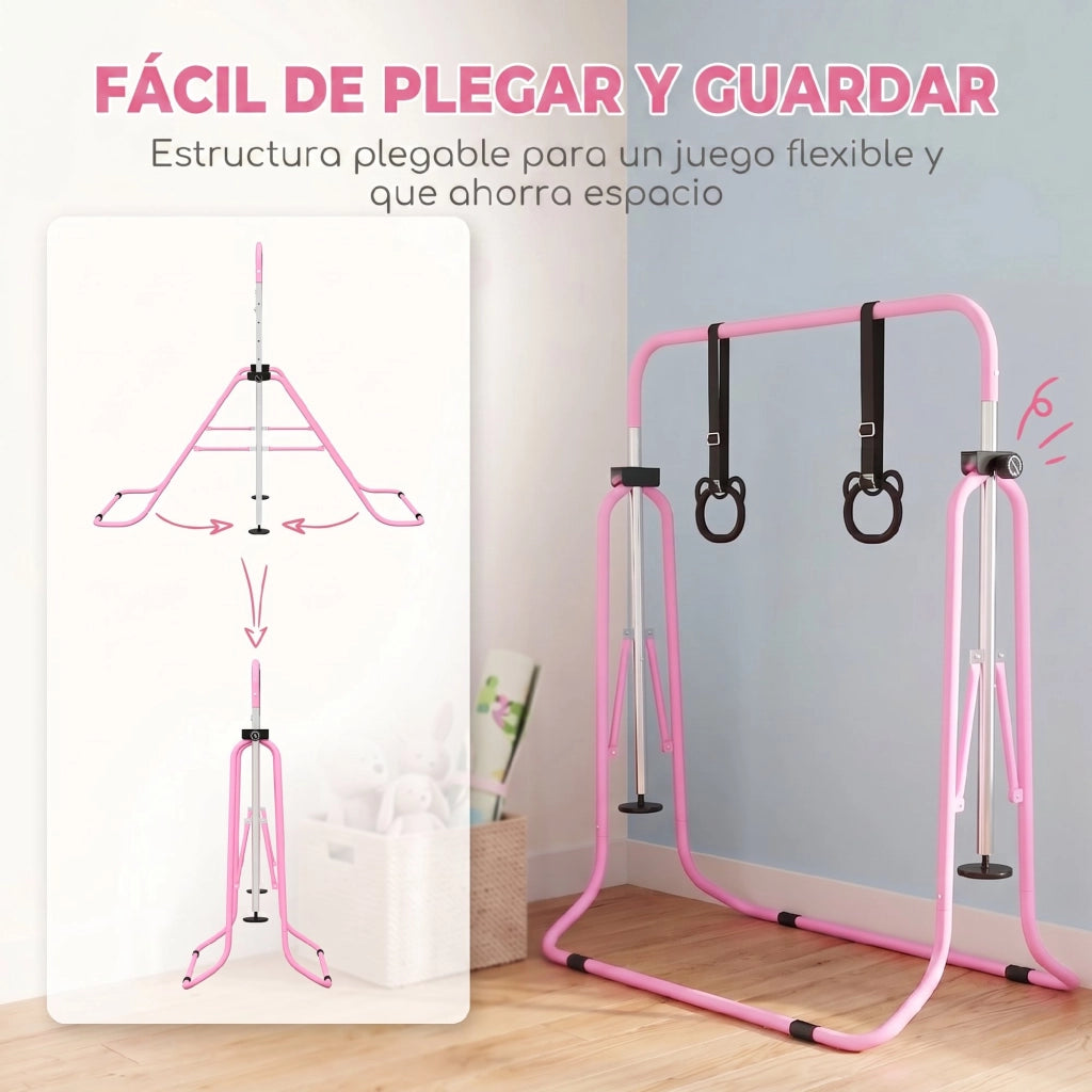 Sbarra Ginnastica per Bambini Regolabile in Altezza con Anelli ¨C Minimal ¨C Rosa