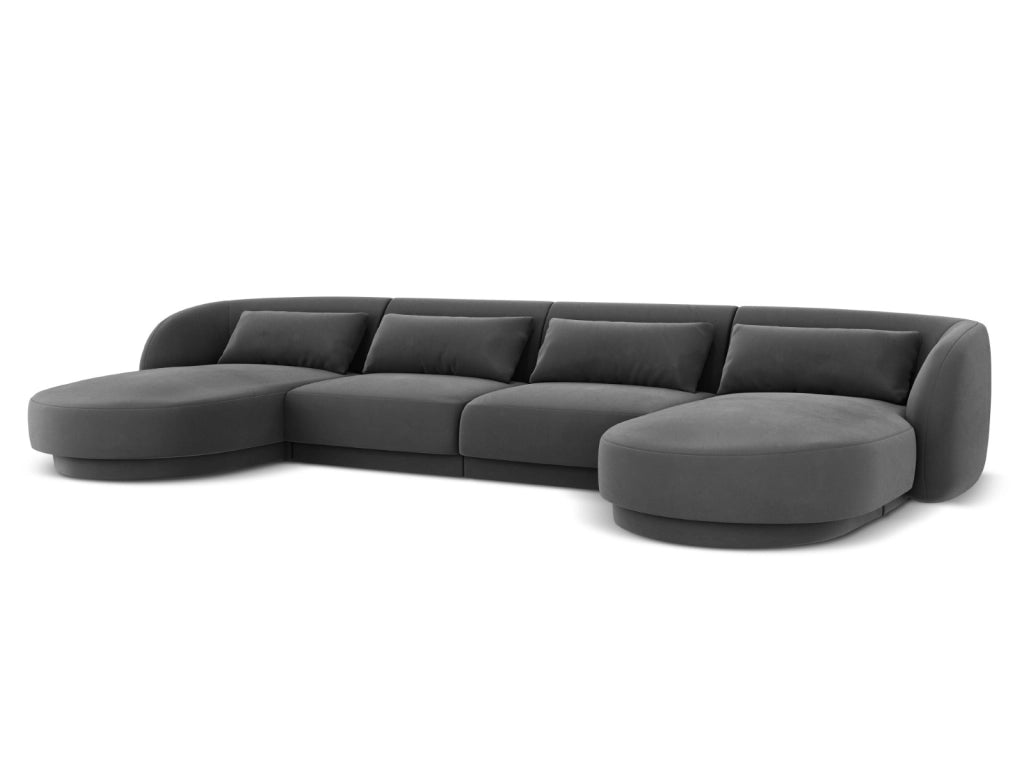 Cosmopolitan Design - Divano panoramico "Tulum" 5 posti in velluto grigio 