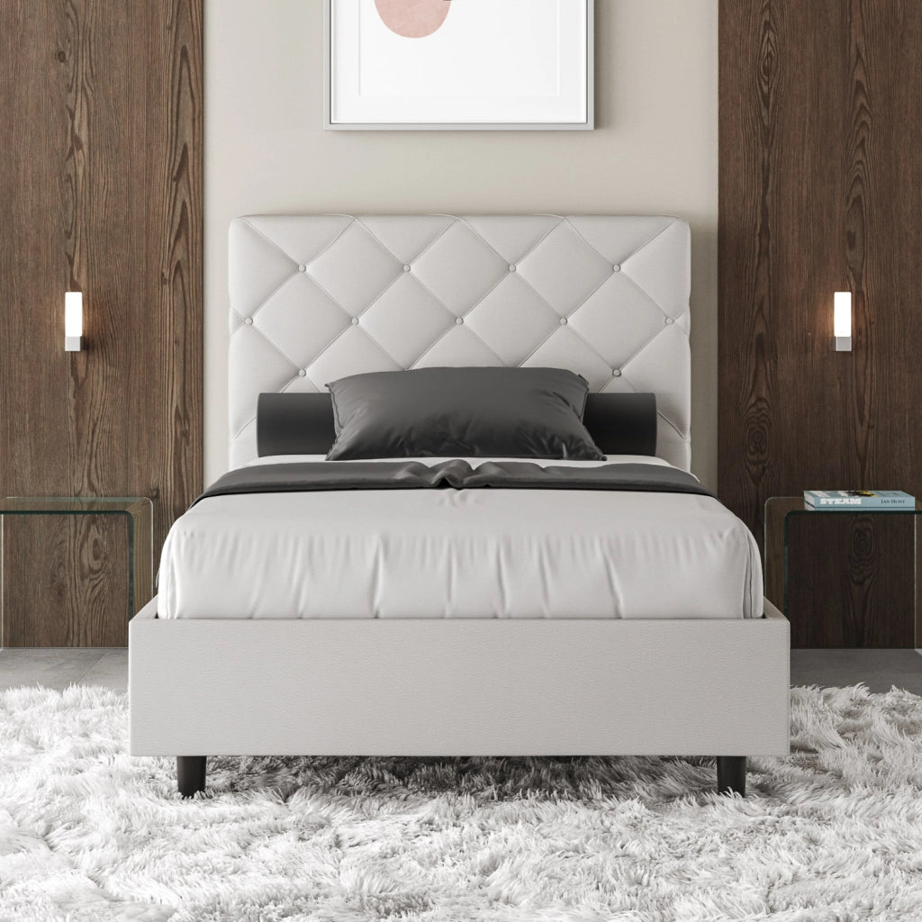 BS COM Letto una piazza e mezza con rete imbottito 120x200 similpelle bianco