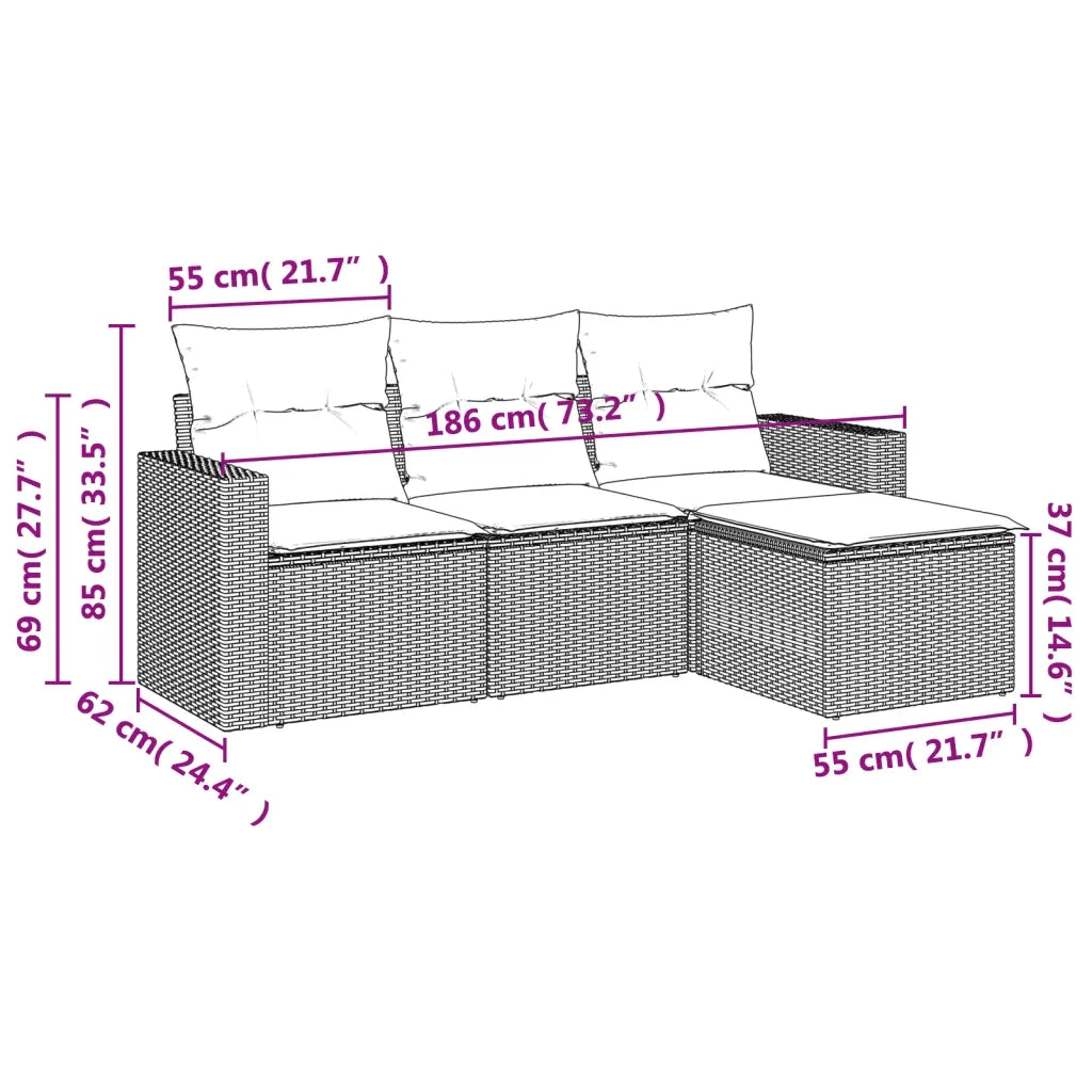 Set Divano da Giardino 4 pz con Cuscini Beige in Polyrattan 3251205
