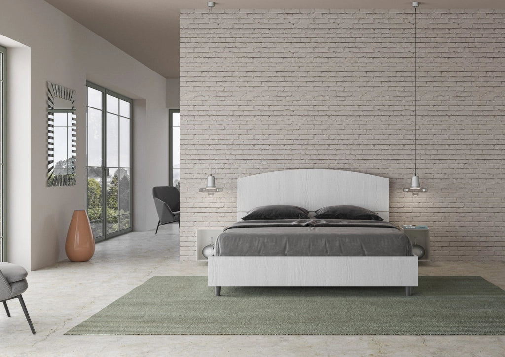 Letto Matrimoniale 160x200 cm con Rete e Contenitore Dora Bianco Frassino