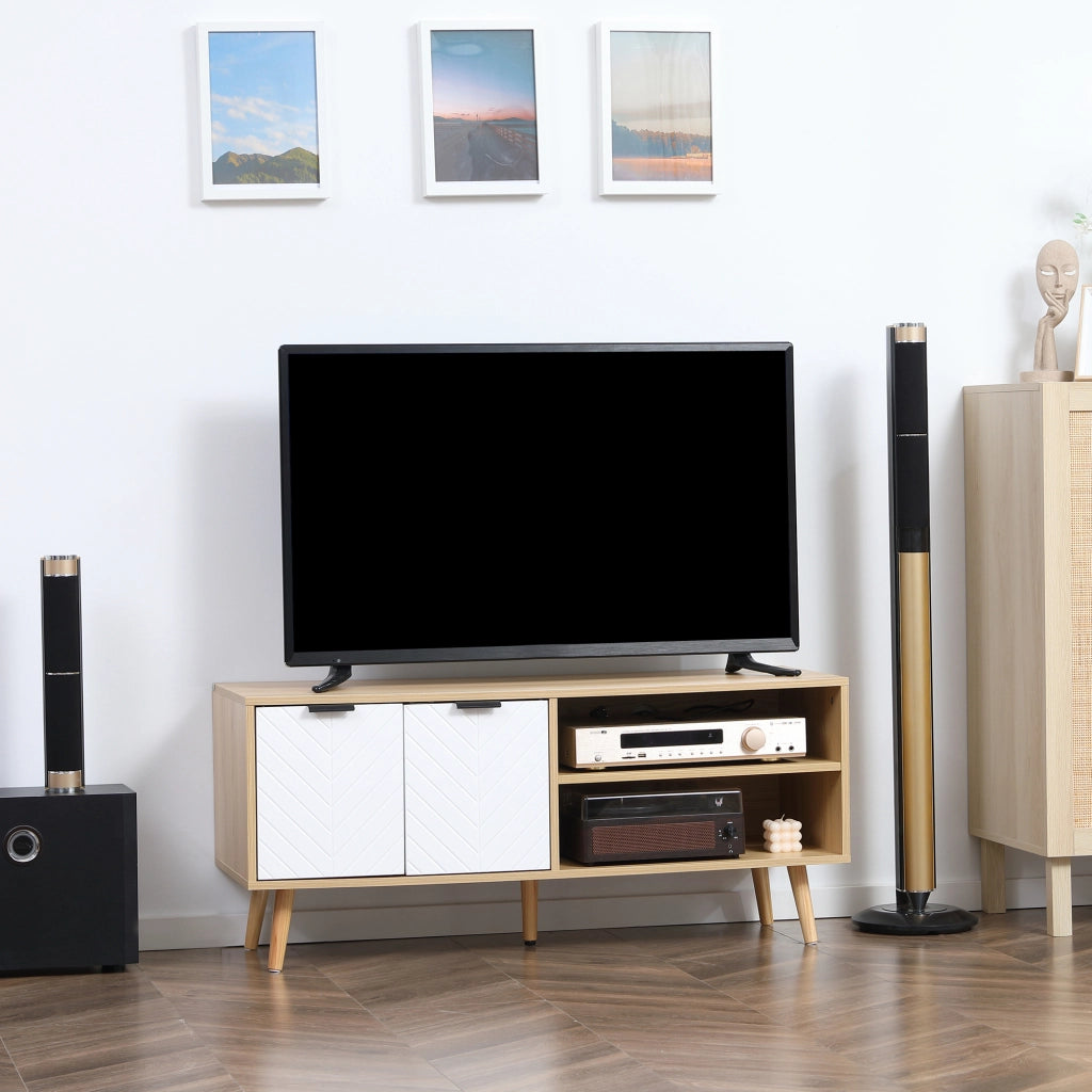 Mobile TV Moderno con Ante e Ripiani per Televisori fino a 46' ¨C zephmum ¨C Legno Multistrato Bianco e Naturale 110x39x48,8 cm