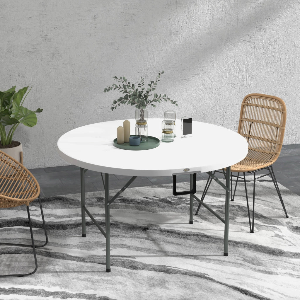 Tavolino da Giardino Pieghevole ¨C Minimal ¨C Acciaio HDPE Bianco ?122x73 cm