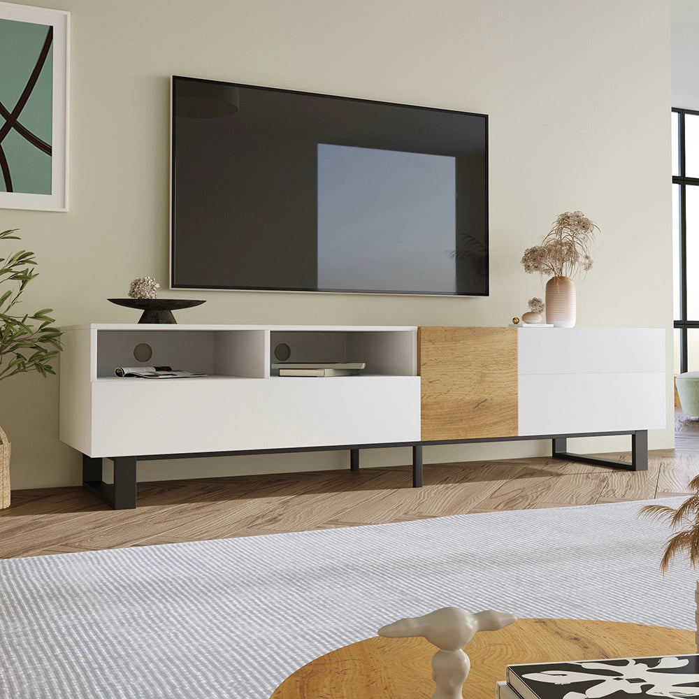 Mobile TV minimal - Xylo - 180x50x38cm legno/bianco