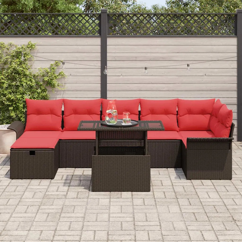 Set Divano da Giardino con cuscino 8 pcs Marrone Poly Rattan 3359691