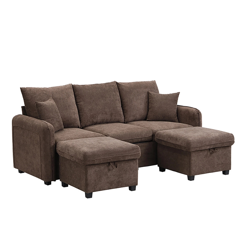 Divano angolare - Xylo - 3 posti modulare cassetti+pouf chenille
