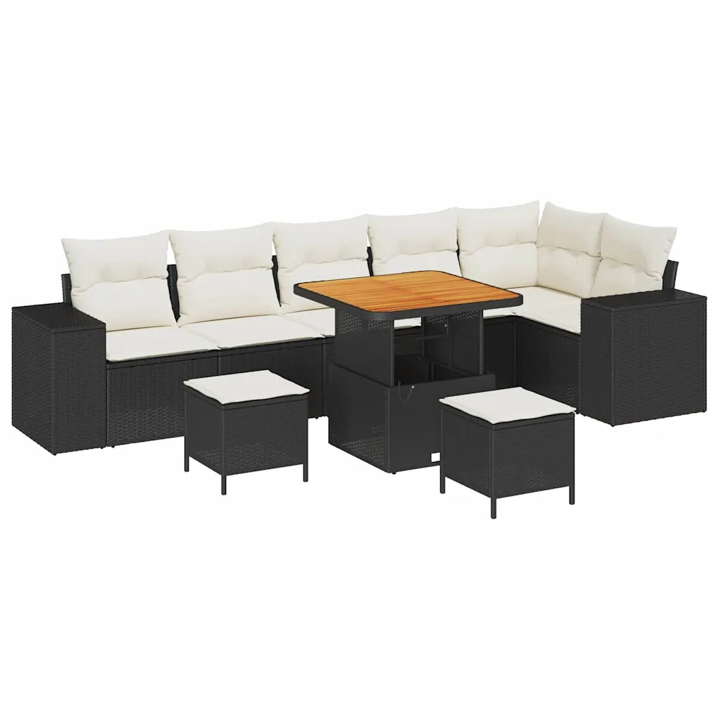 Set Divano da Giardino con cuscino 9 pcs Nero polyrattan 3362020